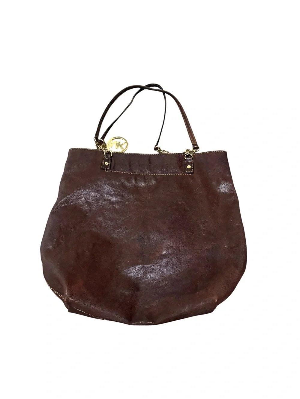 Michael Kors Chocolate Brown Leather Hobo with Gold MK Charm